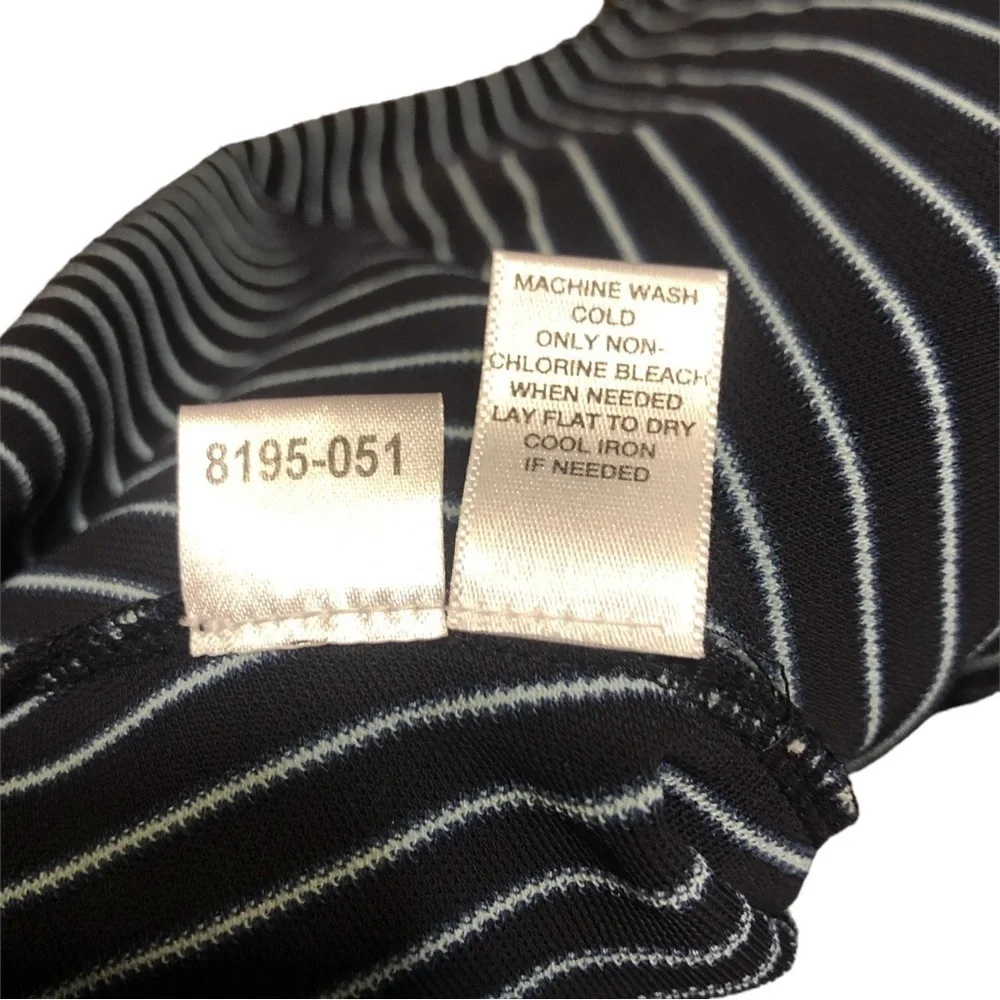 Ann Taylor LOFT Navy Striped Ruched Chest Stretchy & Soft/Strappy Midi Dress 10 - Picture 8 of 8